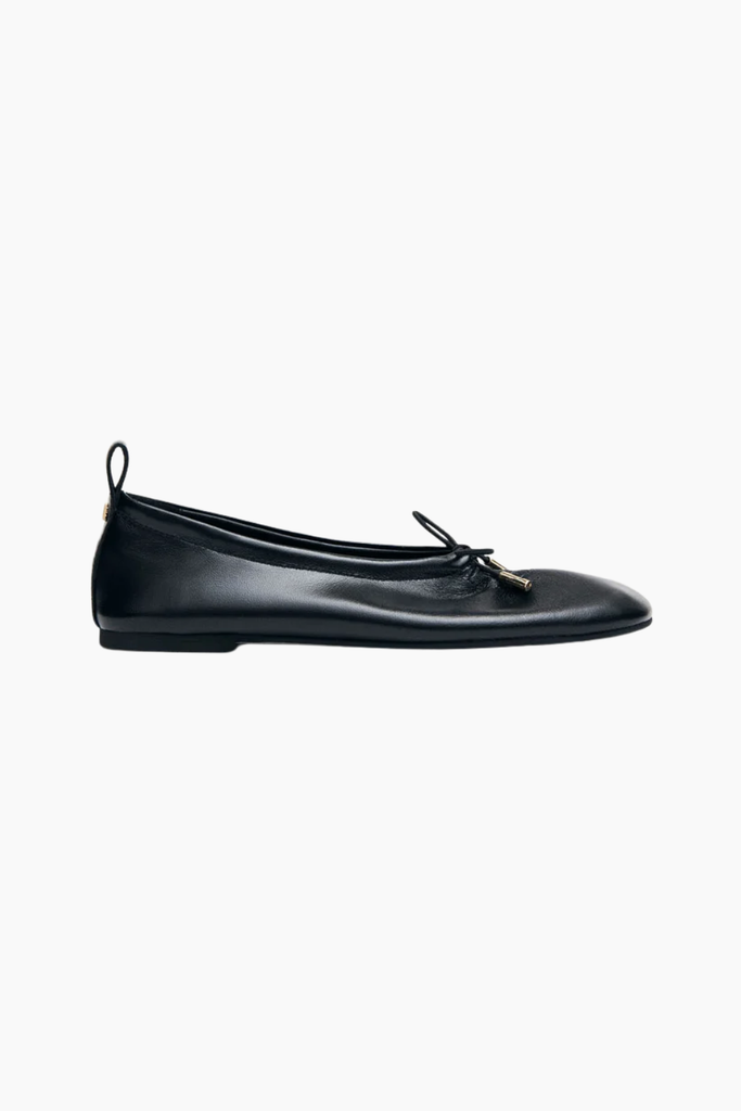 Rosalind Black Leather Ballet Flats - Black - Alohas