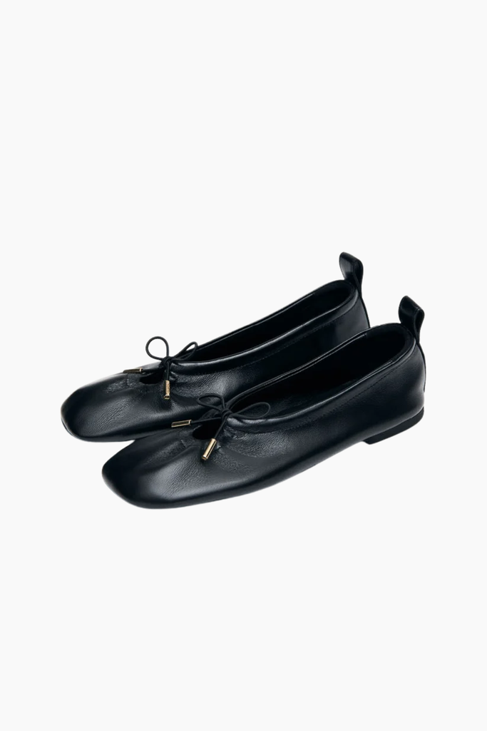 Rosalind Black Leather Ballet Flats - Black - Alohas