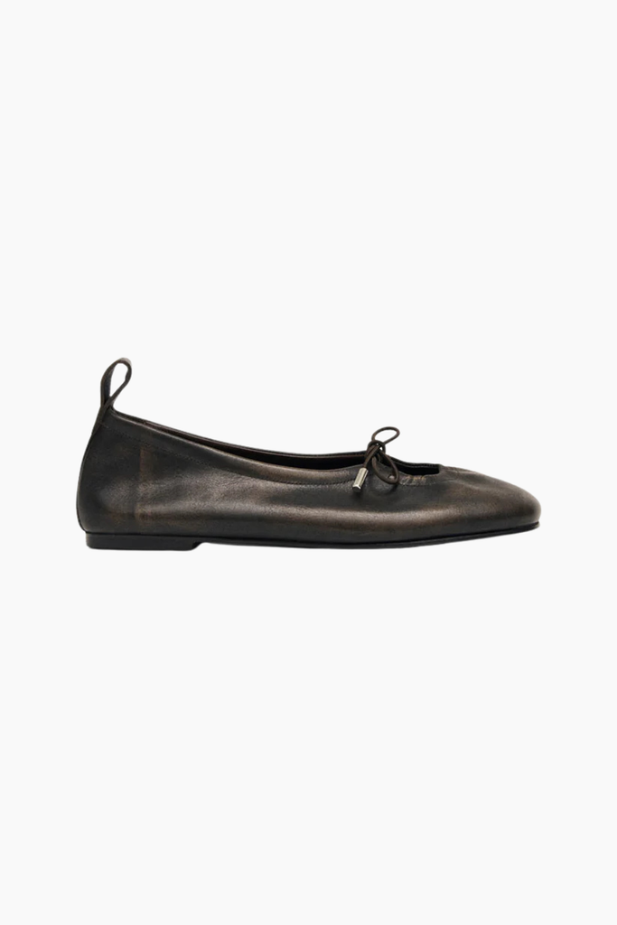 Rosalind Brushed Brown Leather Ballet Flats - Brushed Brown - Alohas