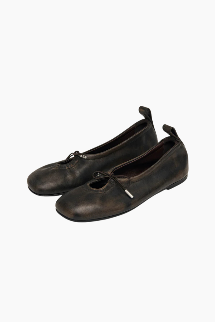 Rosalind Brushed Brown Leather Ballet Flats - Brushed Brown - Alohas