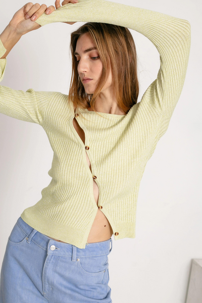 Seawool-BL X-Over Button Jumper - Green Banana - Blanche