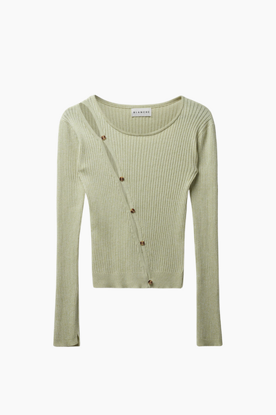 Seawool-BL X-Over Button Jumper - Green Banana - Blanche