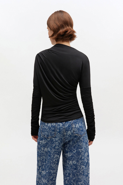 Shiny Jersey Ruched Top T4393 - Black - GANNI