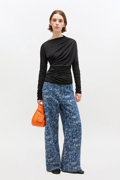 Shiny Jersey Ruched Top T4393 - Black - GANNI