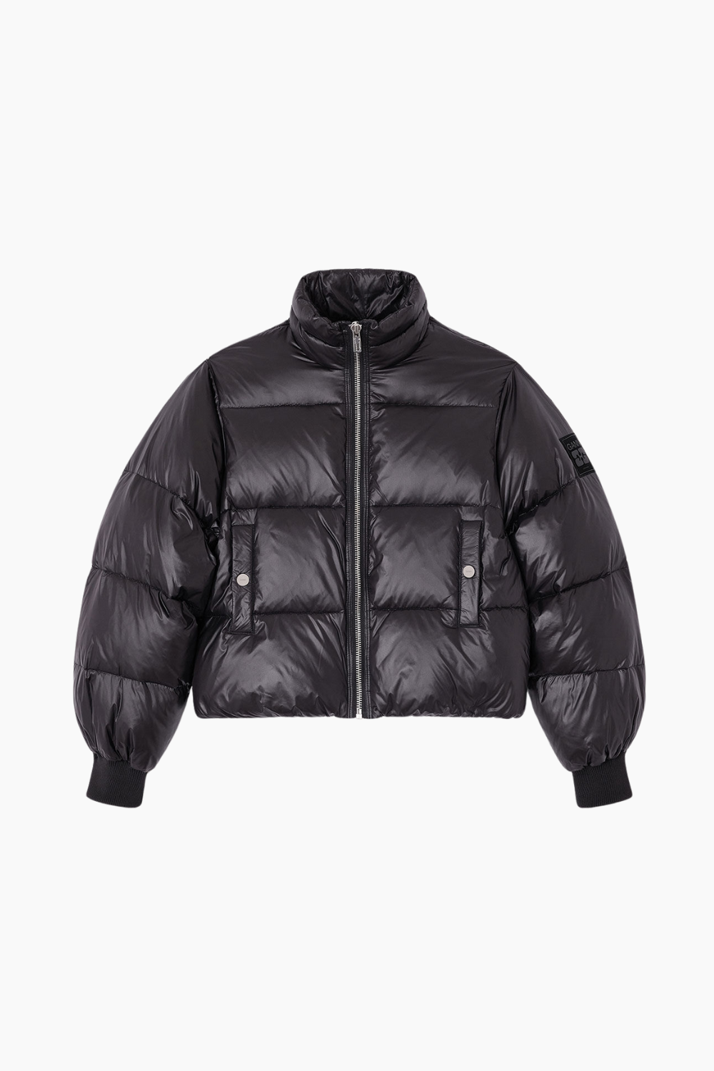 Shiny Nylon Short Puffer Jacket W0957 - Black - GANNI