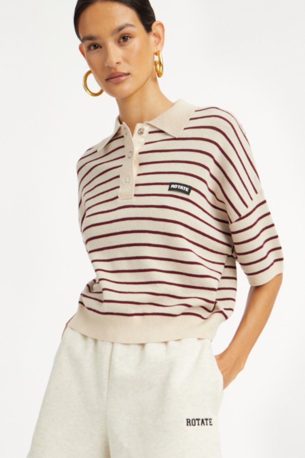 Slinky Knit Polo - Oatmeal Comb. - Rotate