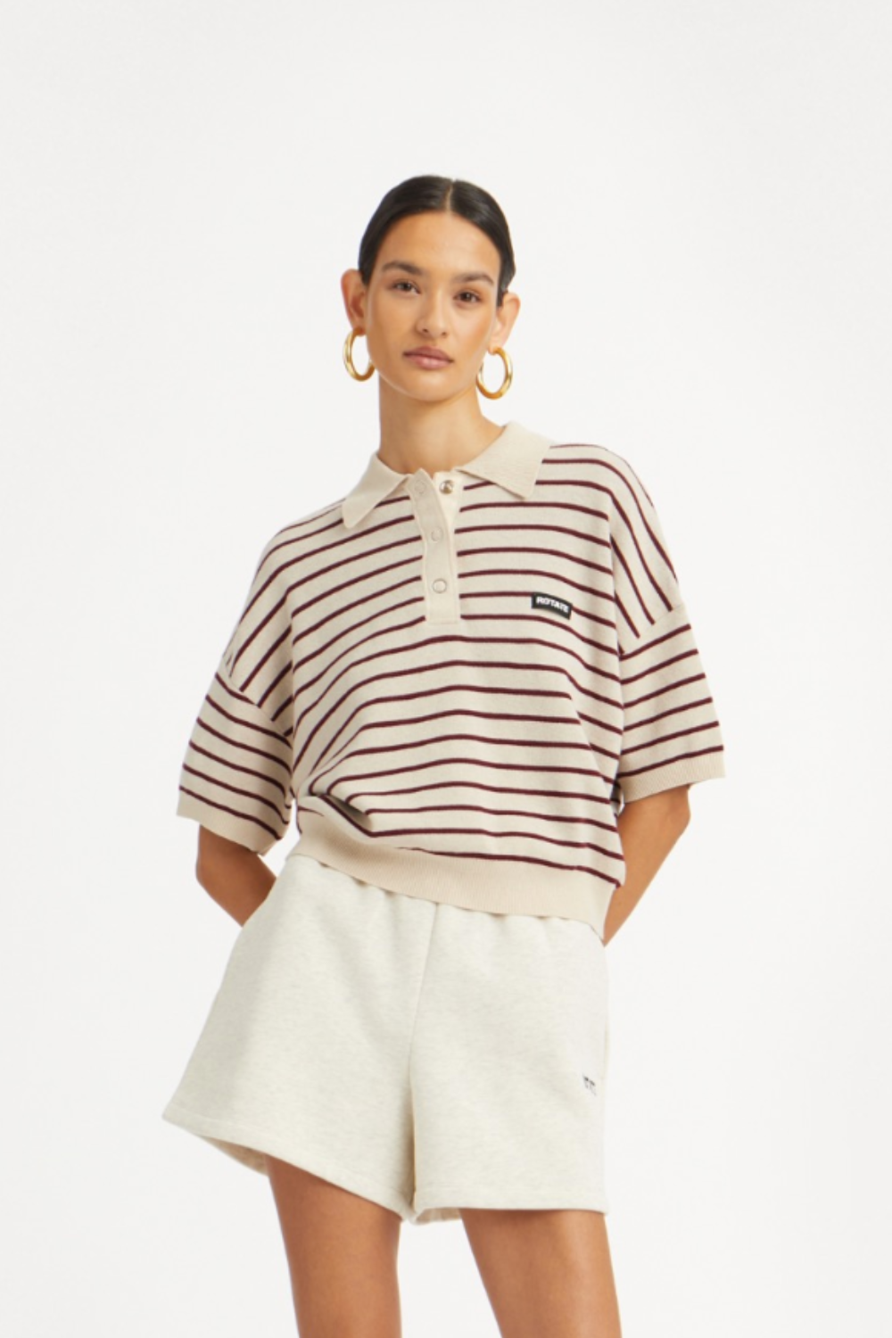 Slinky Knit Polo - Oatmeal Comb. - Rotate