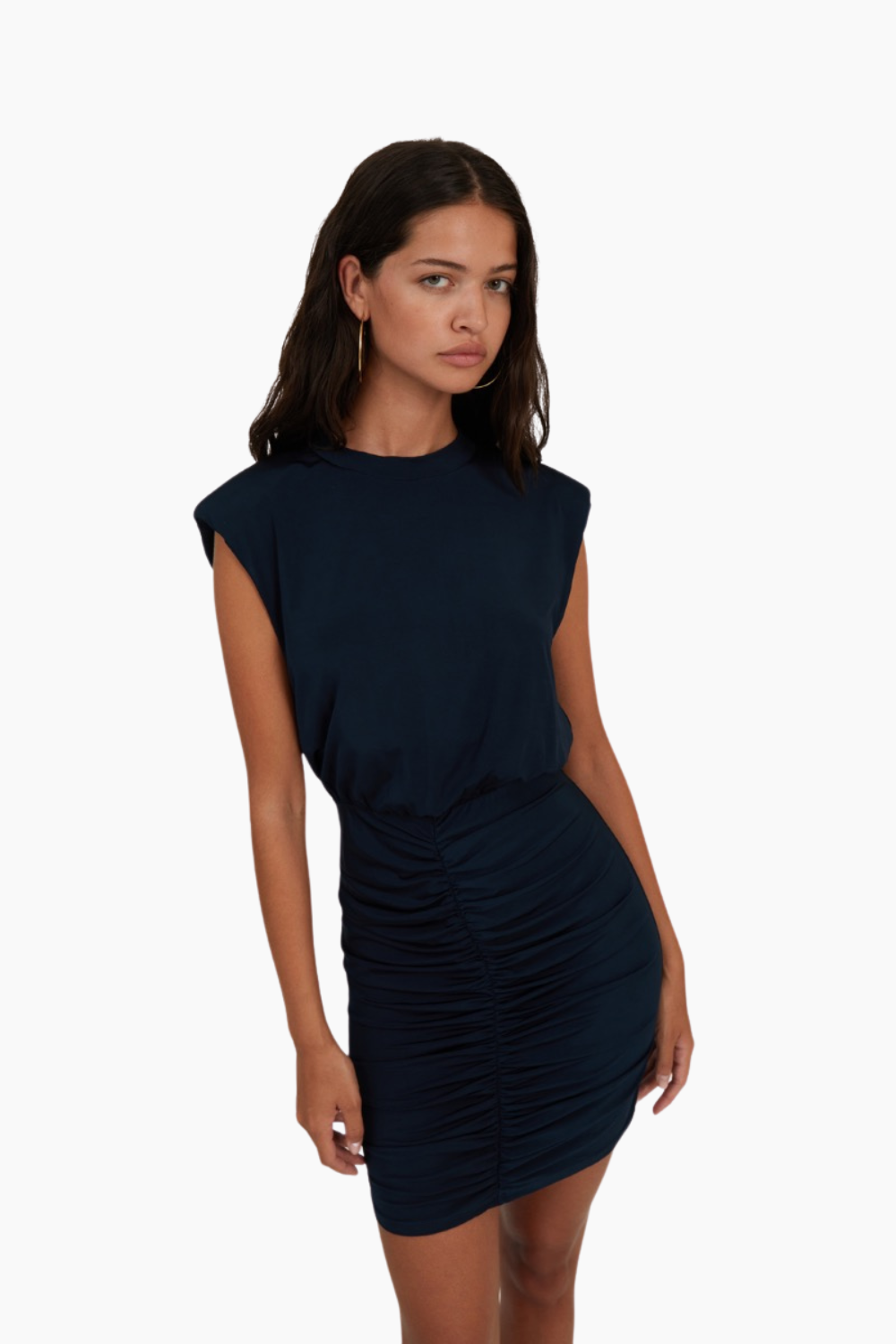 Slinky Ruched Mini Dress - Sky Captain - ROTATE-2