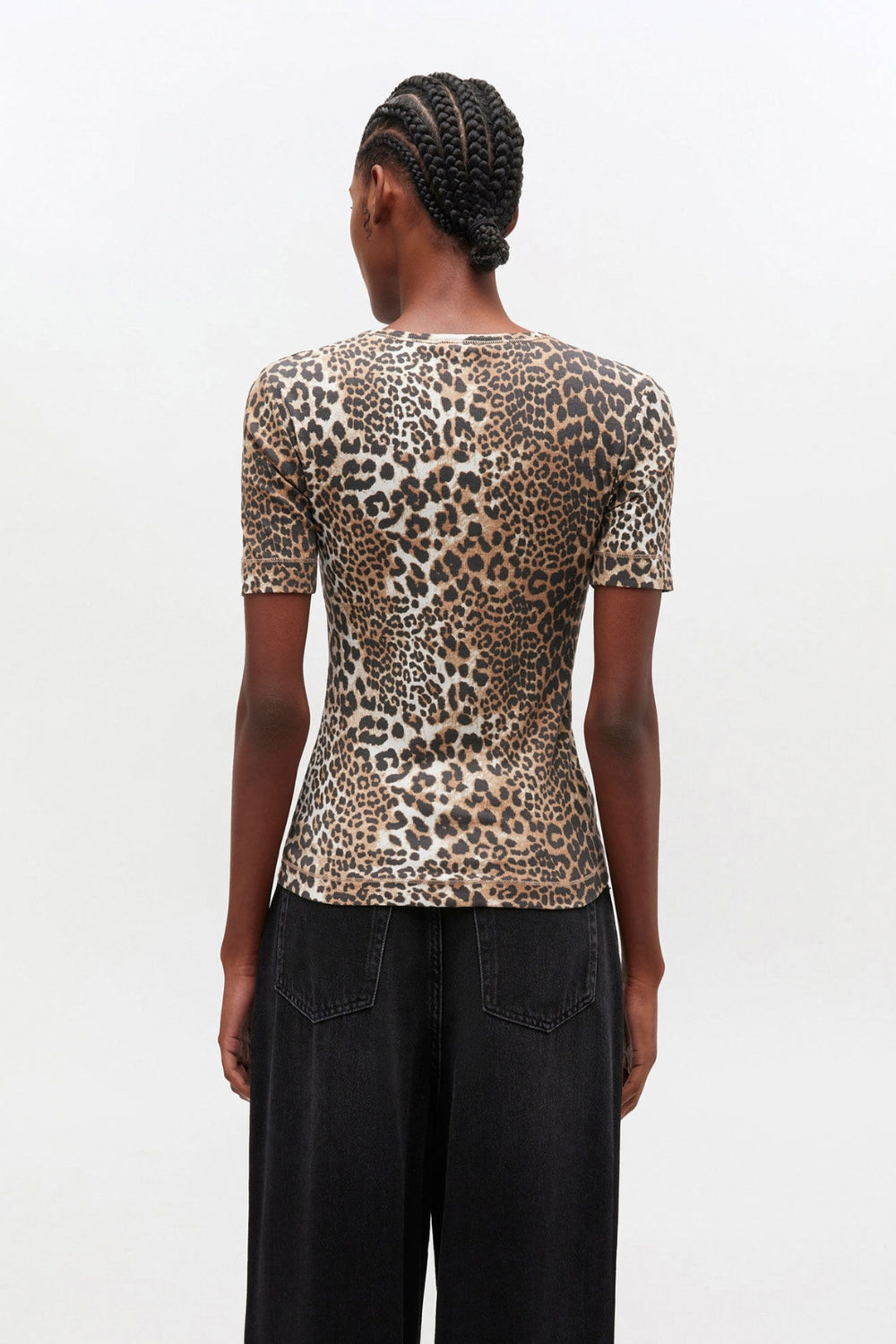 Soft Cotton Rib Short Sleeve T-Shirt T4405 - Leopard - GANNI
