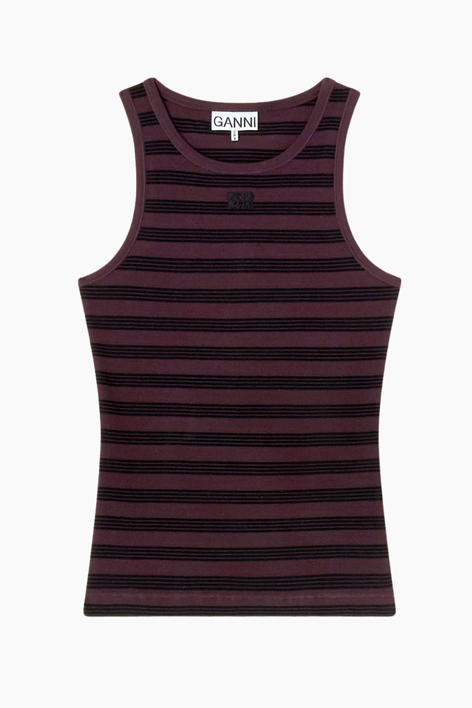 Soft Cotton Rib Tank Top A1050049 - Chocolate Plum - GANNI