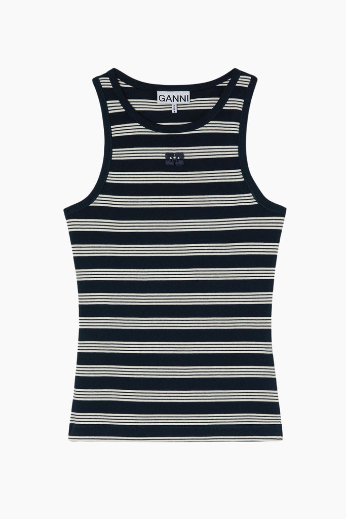 Soft Cotton Rib Tank Top A1050049 - Sky Captain - GANNI