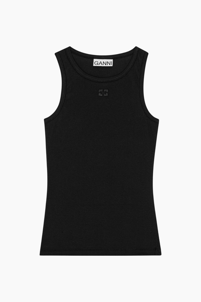 Soft Cotton Rib Tank Top T3898 - Black - GANNI