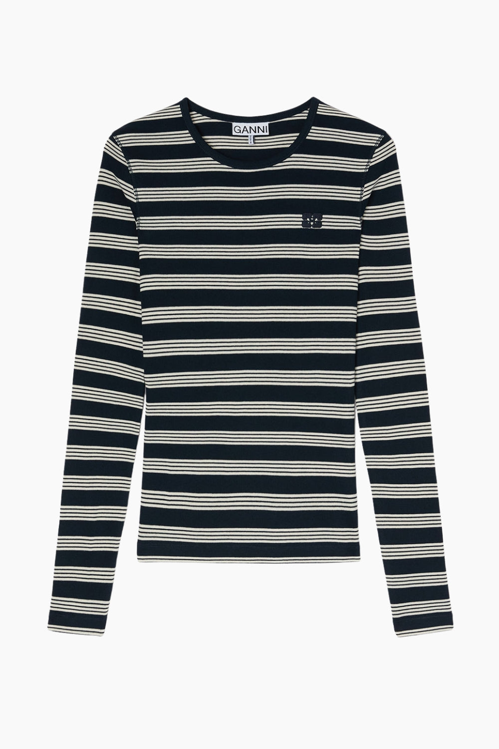 Soft Cotton Stripe Rib Longsleeve A1050066 - Sky Captain - GANNI