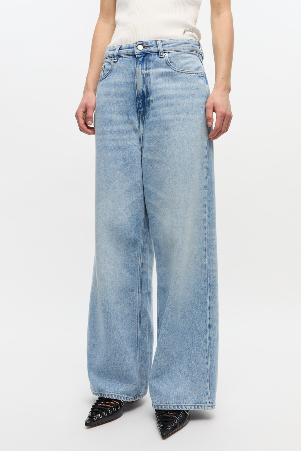 Soft Rigid Denim Baggy Jeans J1743 - Light Blue Stone - GANNI