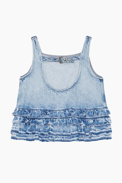 Soft Rigid Denim Frill Top J1818 - Light Blue Stone - GANNI