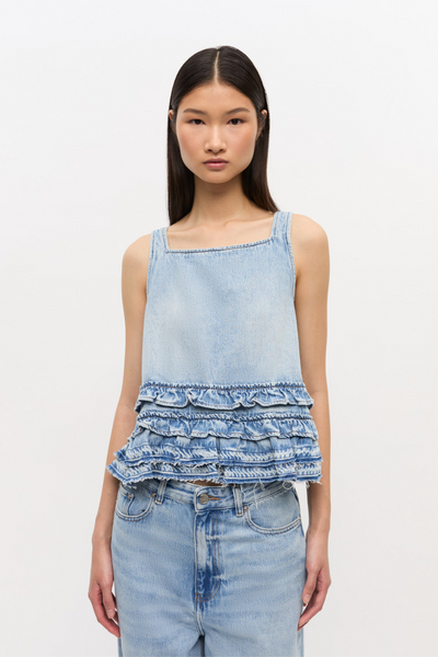 Soft Rigid Denim Frill Top J1818 - Light Blue Stone - GANNI