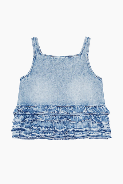 Soft Rigid Denim Frill Top J1818 - Light Blue Stone - GANNI