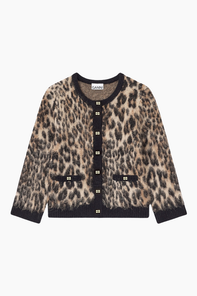 Soft Wool Leo 3/4 Sleeve Cardigan K2668 - Leopard - GANNI