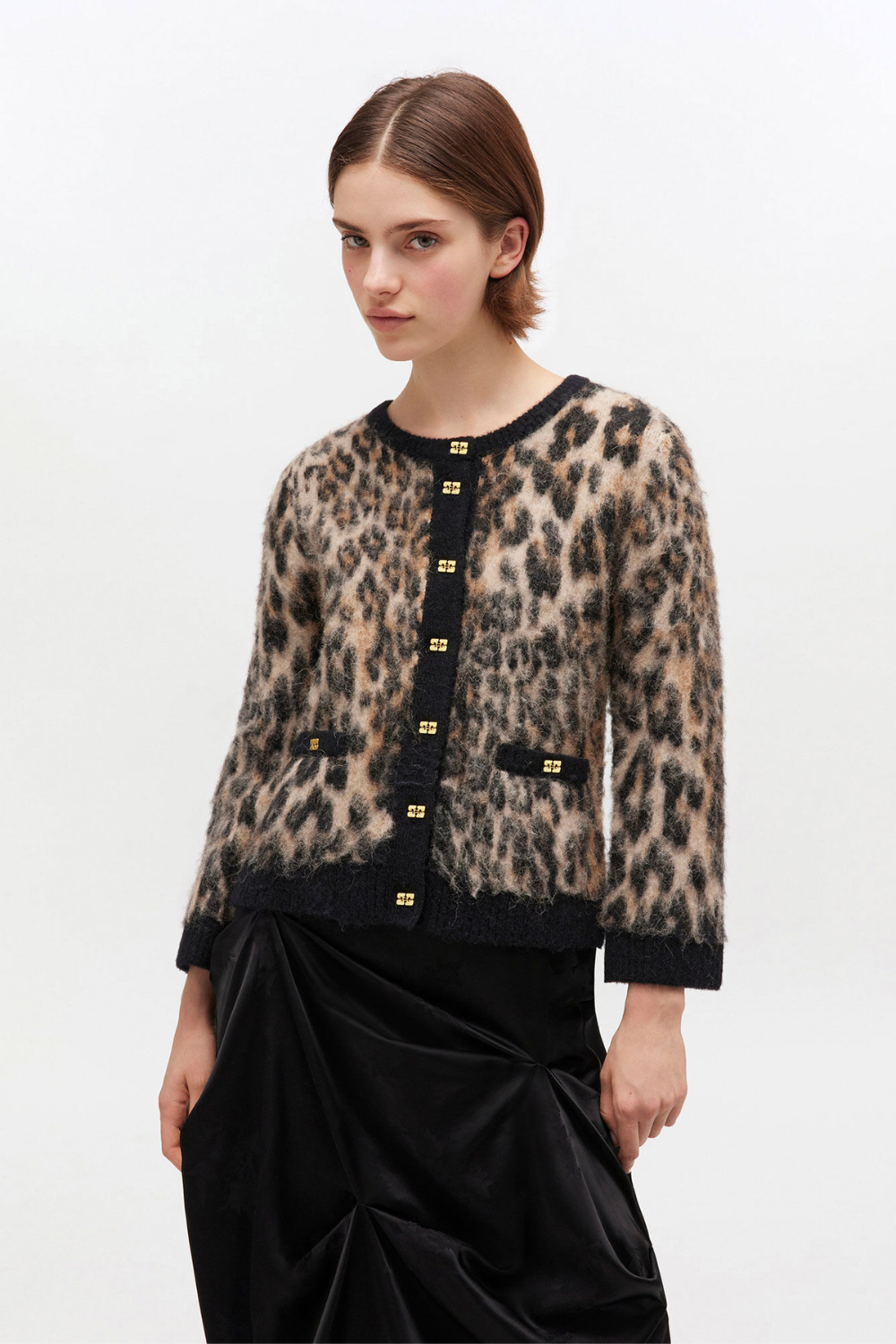 Soft Wool Leo 3/4 Sleeve Cardigan K2668 - Leopard - GANNI