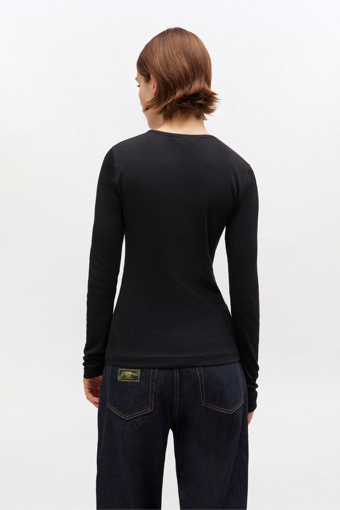 Soft Cotton Rib Long Sleeve T-Shirt T4313 - Black - GANNI