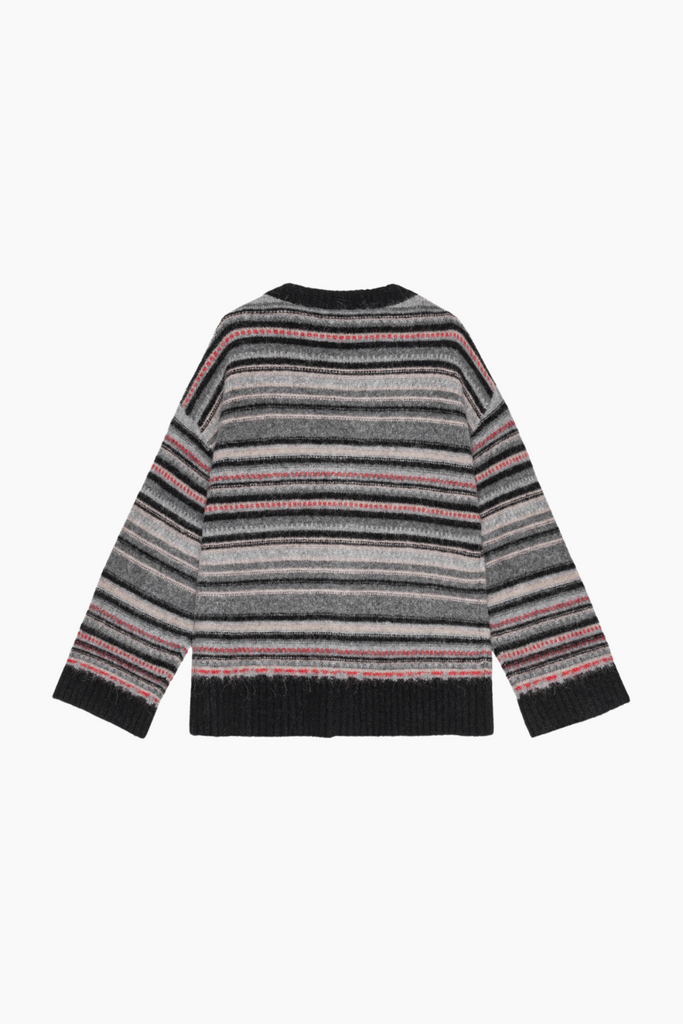 Soft Wool Stripe Boxy Cardigan K2357 - Phantom - GANNI