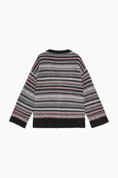 Soft Wool Stripe Boxy Cardigan K2357 - Phantom - GANNI