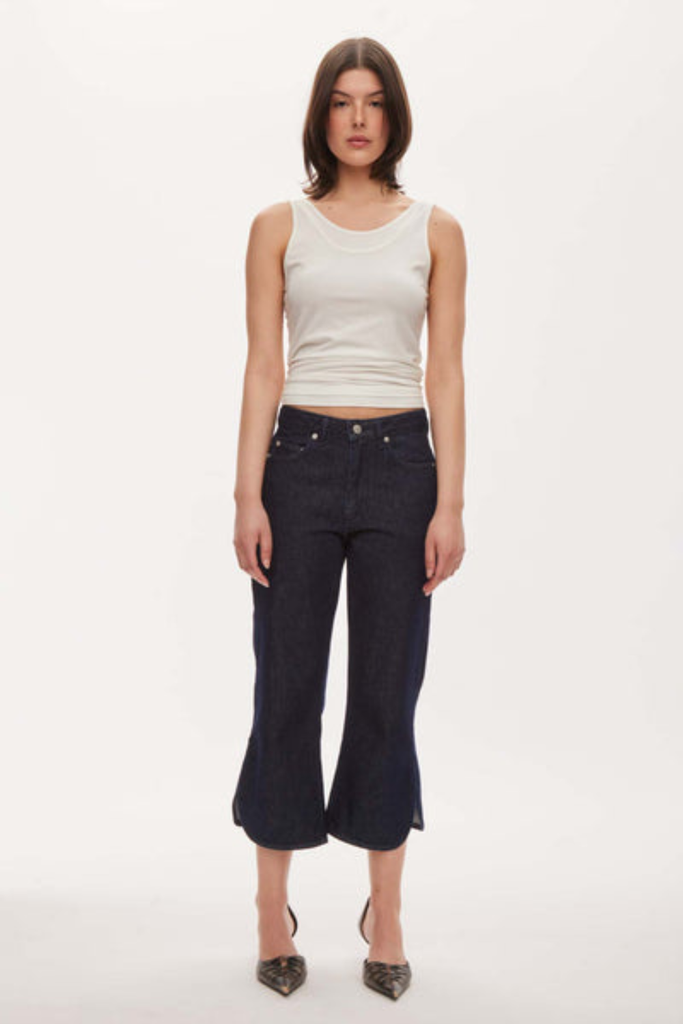 Split Denim Capri - Raw Dark Blue - Oval Square