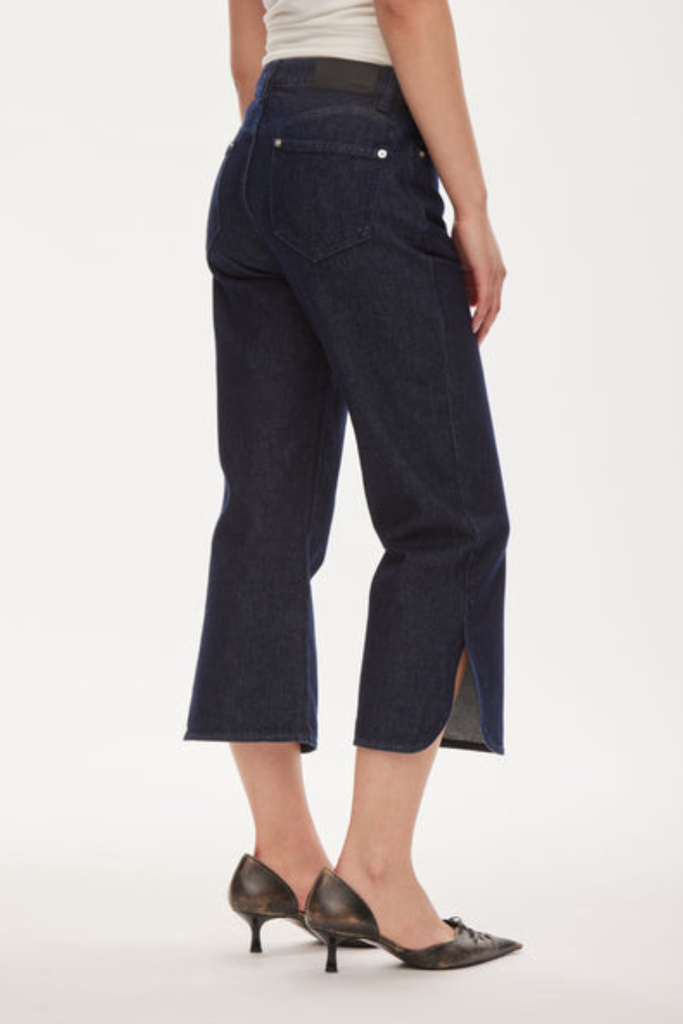 Split Denim Capri - Raw Dark Blue - Oval Square