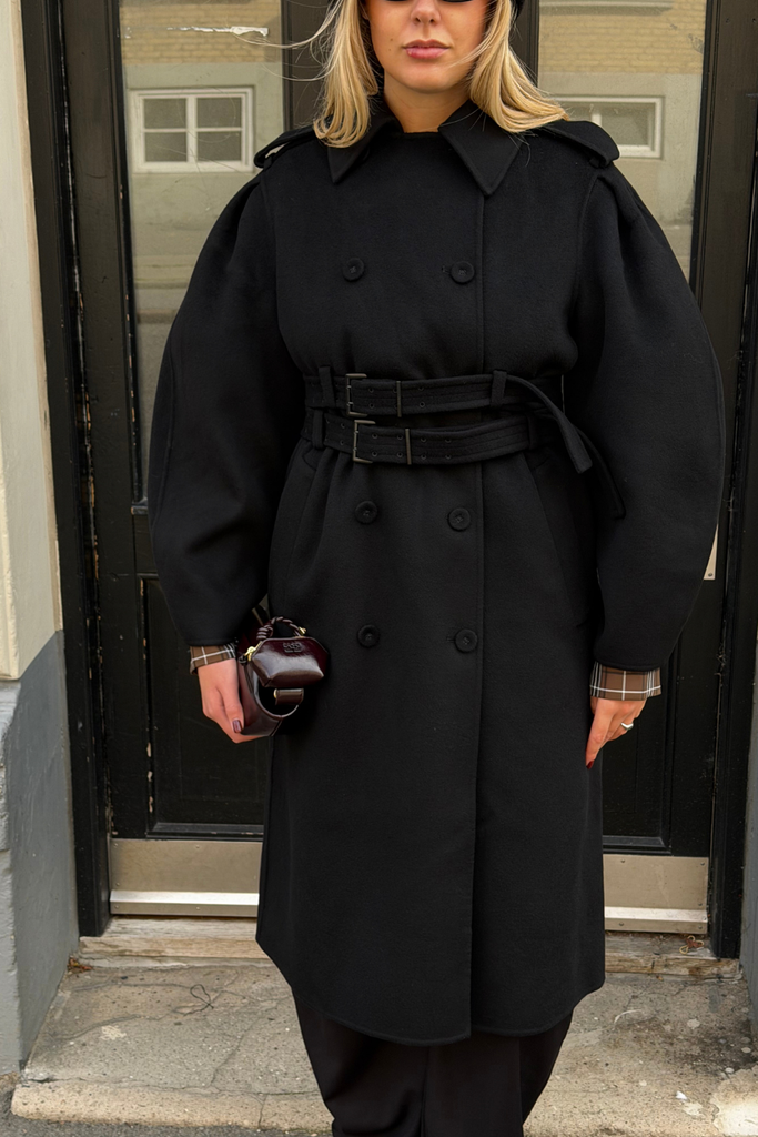 Splittable Wool Trench Coat - Black - GANNI