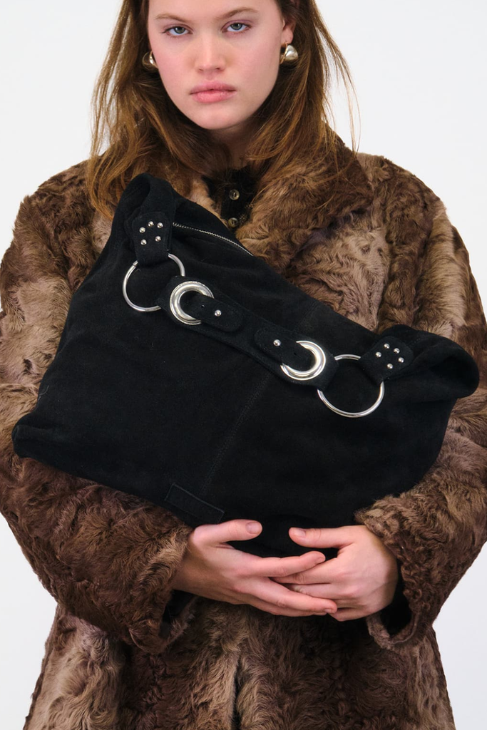 Stevie Shoulder Suede Bag - Black - Silfen Studio
