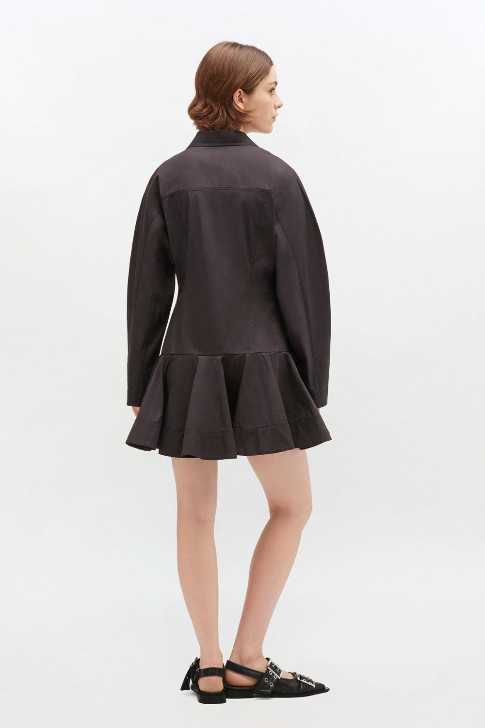 Stretch Cotton Buttoned Mini Dress W1001 - Black - GANNI