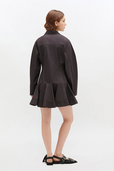 Stretch Cotton Buttoned Mini Dress W1001 - Black - GANNI