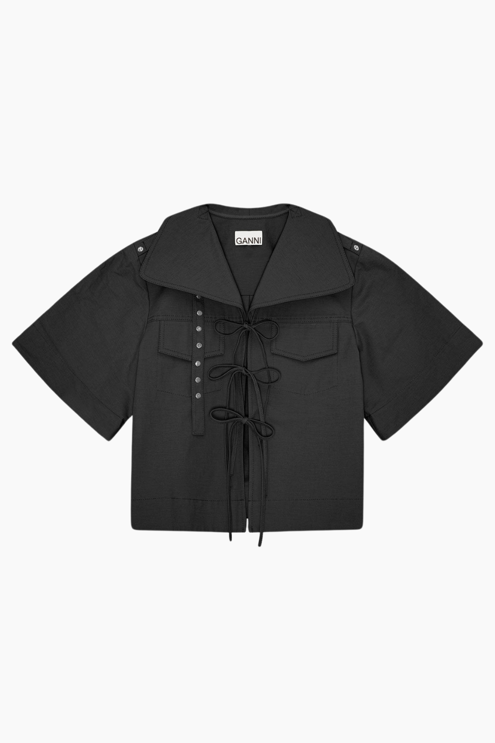 Stretch Cotton Cowl Neck Blouse W0880 - Black - GANNI