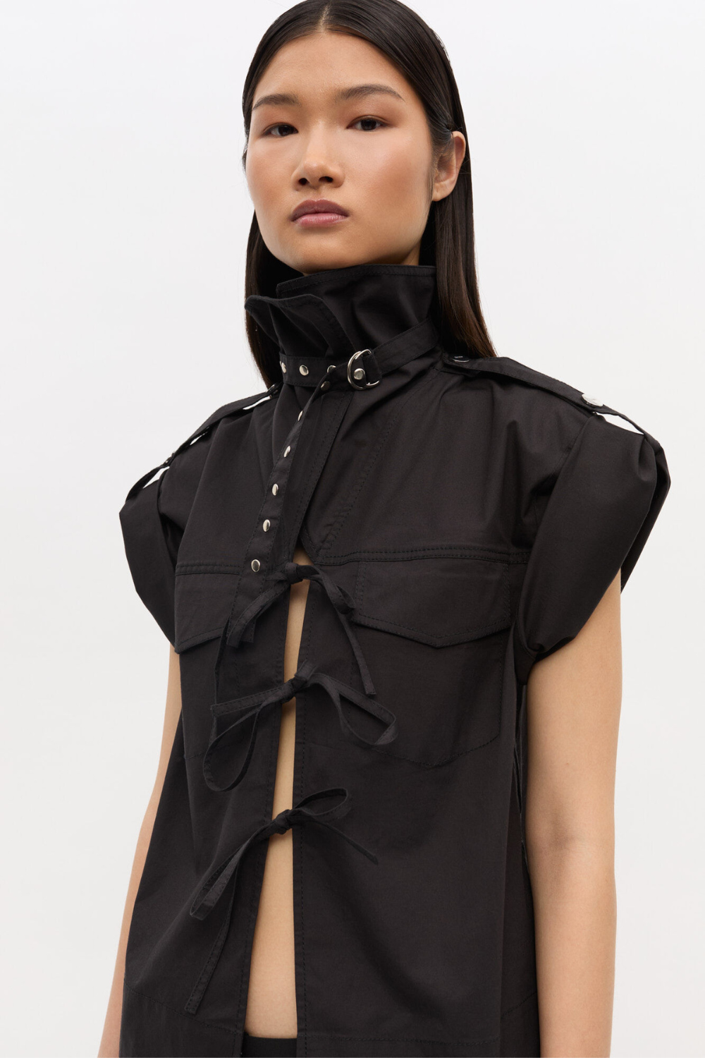 Stretch Cotton Cowl Neck Blouse W0880 - Black - GANNI