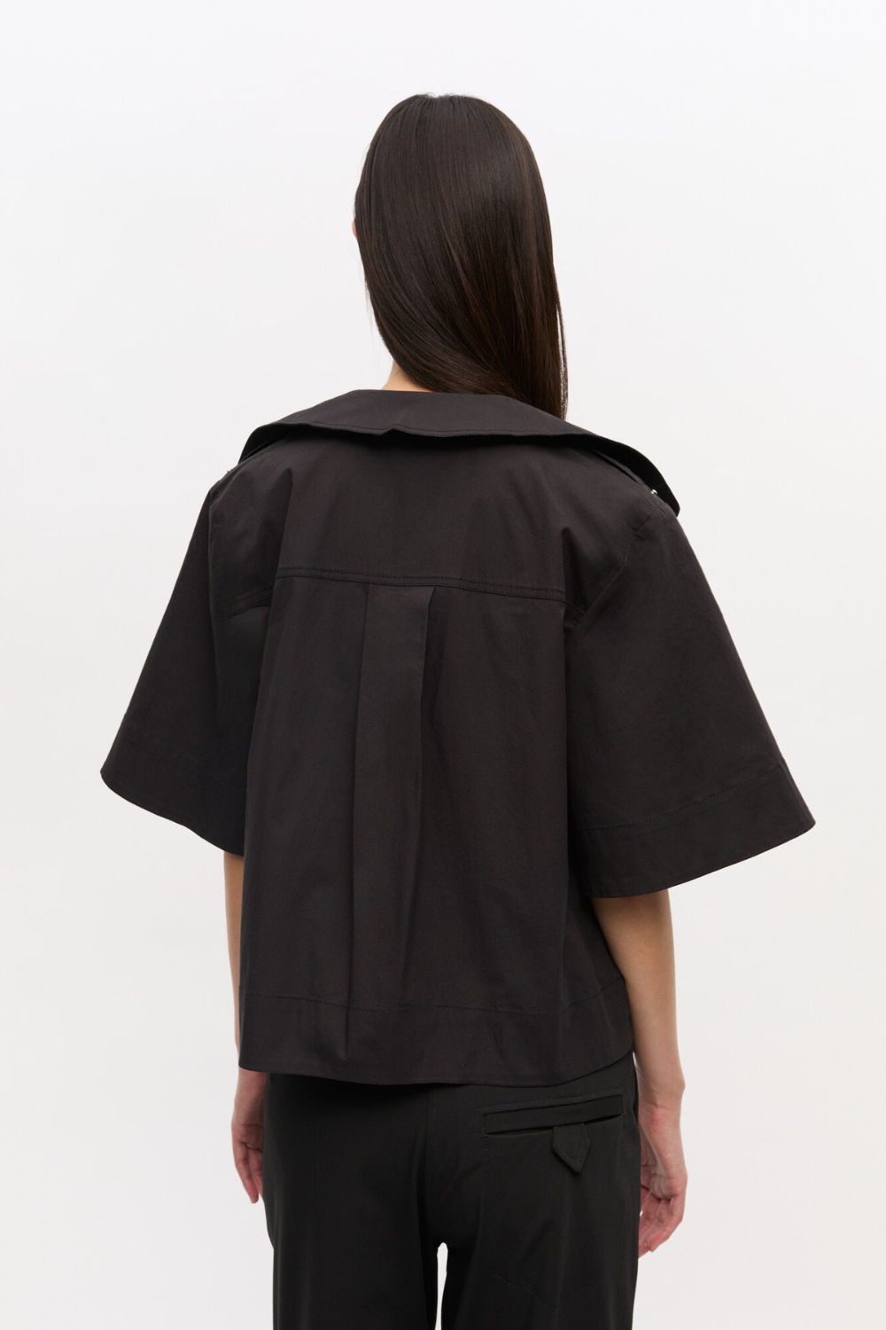 Stretch Cotton Cowl Neck Blouse W0880 - Black - GANNI