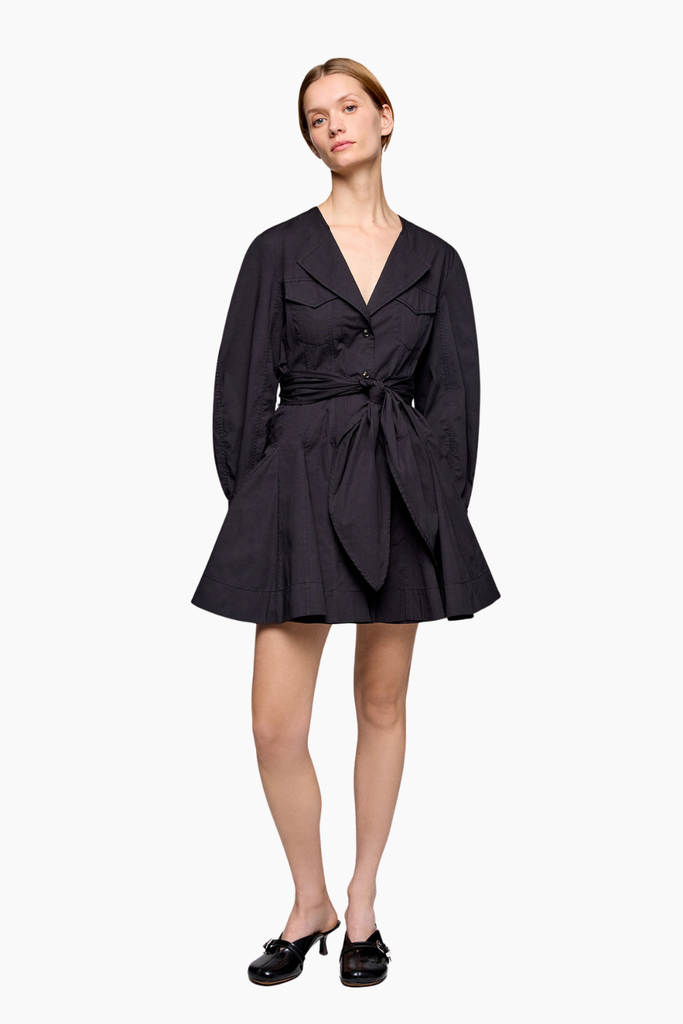 Stretch Cotton Mini Shirt Dress A1030479 - Black - GANNI