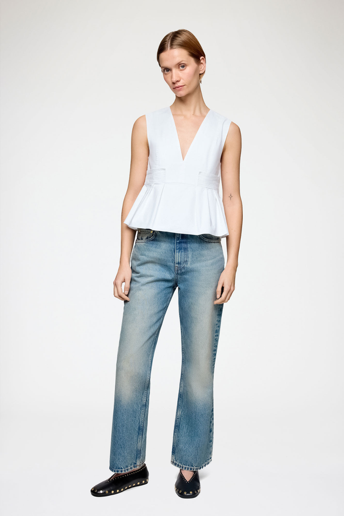Stretch Cotton V-neck Pocket Blouse A1040124 - Bright White - GANNI