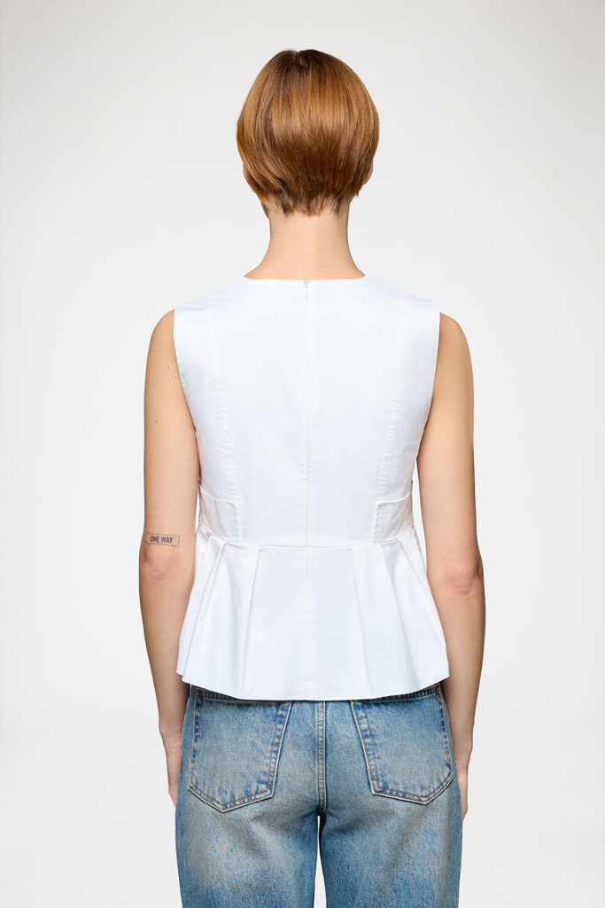 Stretch Cotton V-neck Pocket Blouse A1040124 - Bright White - GANNI