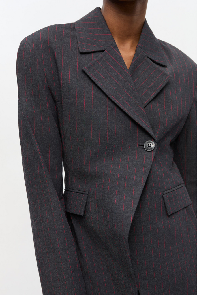 Stretch Stripe Blazer W0578 - Phantom - GANNI