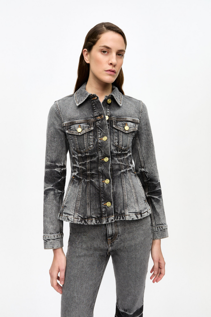 Stretch Future Denim Fitted Blazer J1693 - Black Washed - GANNI