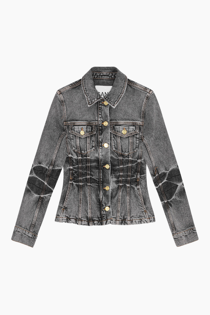 Stretch Future Denim Fitted Blazer J1693 - Black Washed - GANNI