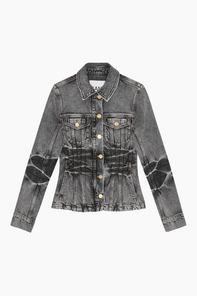 Stretch Future Denim Fitted Blazer J1693 - Black Washed - GANNI