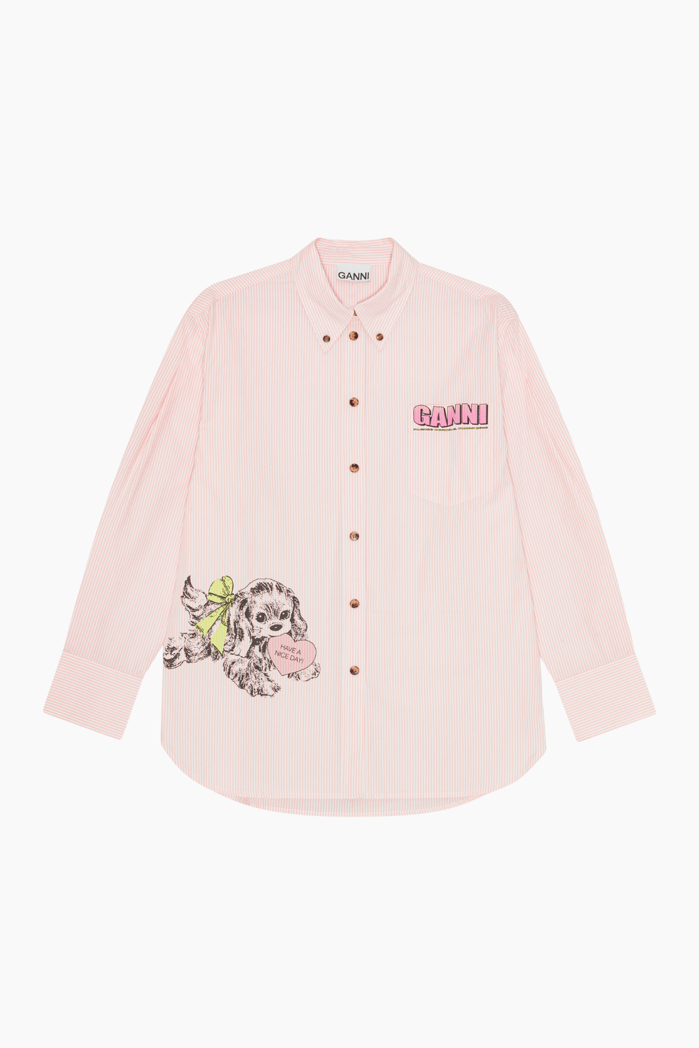 Stripe Cotton Oversized Shirt W0898 - Peach Parfait - GANNI