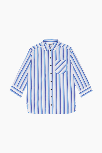 Stripe Cotton Shirt F9153 - Silver Lake Blue - GANNI