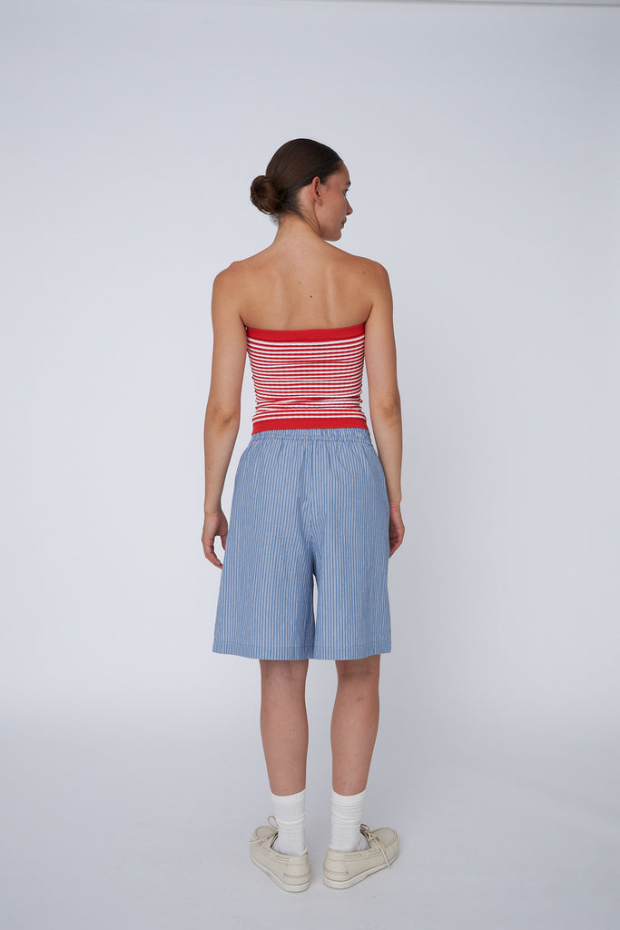 Striped Anchor Embroidered Shorts - Blue Stripes - Stella Nova