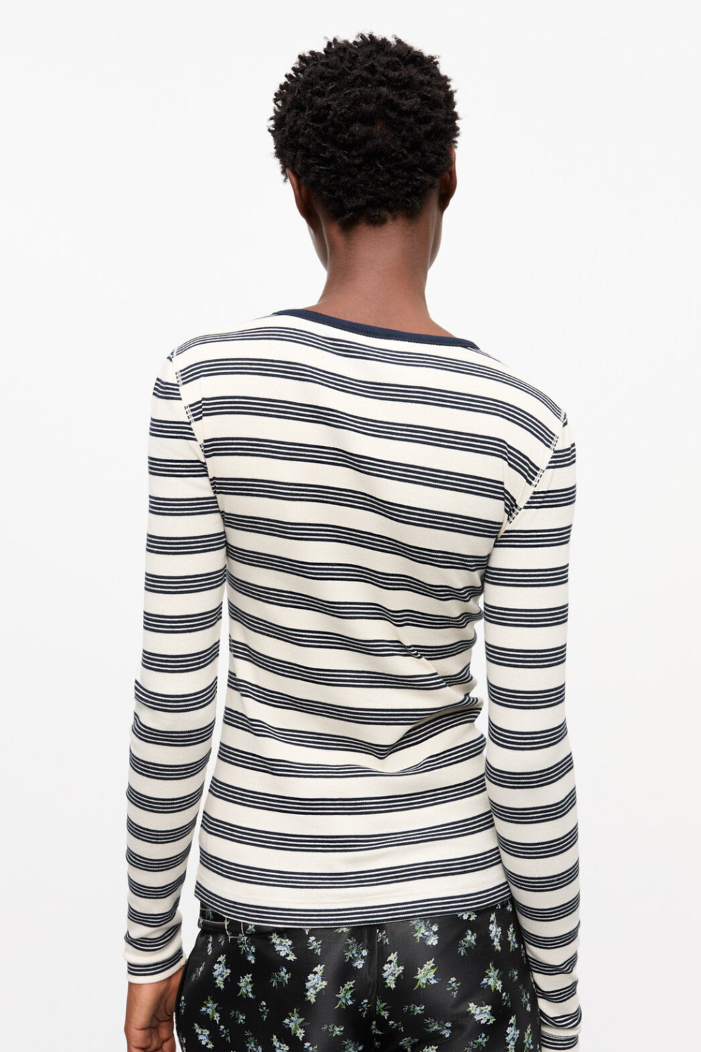 Striped Soft Cotton Rib Long Sleeve T-shirt T4145 - Sky Captain - GANNI