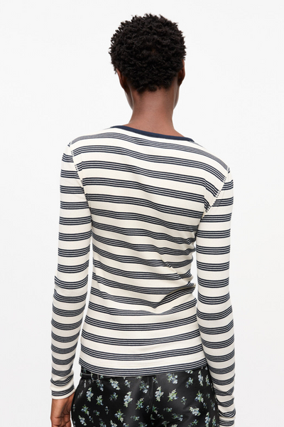 Striped Soft Cotton Rib Long Sleeve T-shirt T4145 - Sky Captain - GANNI