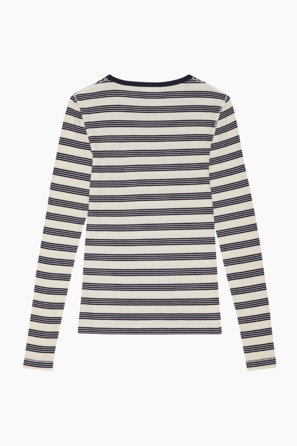 Striped Soft Cotton Rib Long Sleeve T-shirt T4145 - Sky Captain - GANNI
