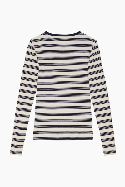 Striped Soft Cotton Rib Long Sleeve T-shirt T4145 - Sky Captain - GANNI