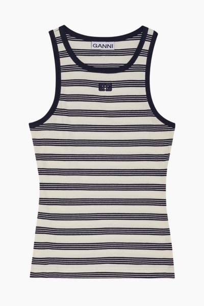 Striped Soft Cotton Rib Tank Top T4144 - Sky Captain - GANNI